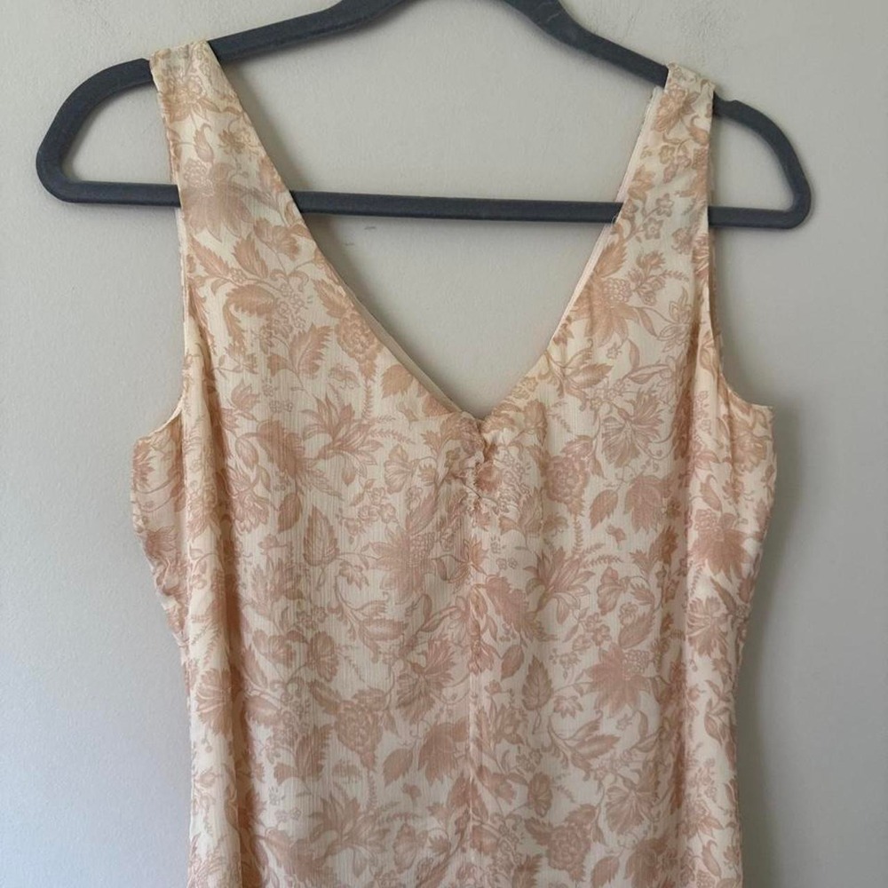 Vintage 90s Peach 100% Silk Chiffon Floral Dress Midi Tank y2k boho Ballinger - Picture 2 of 8